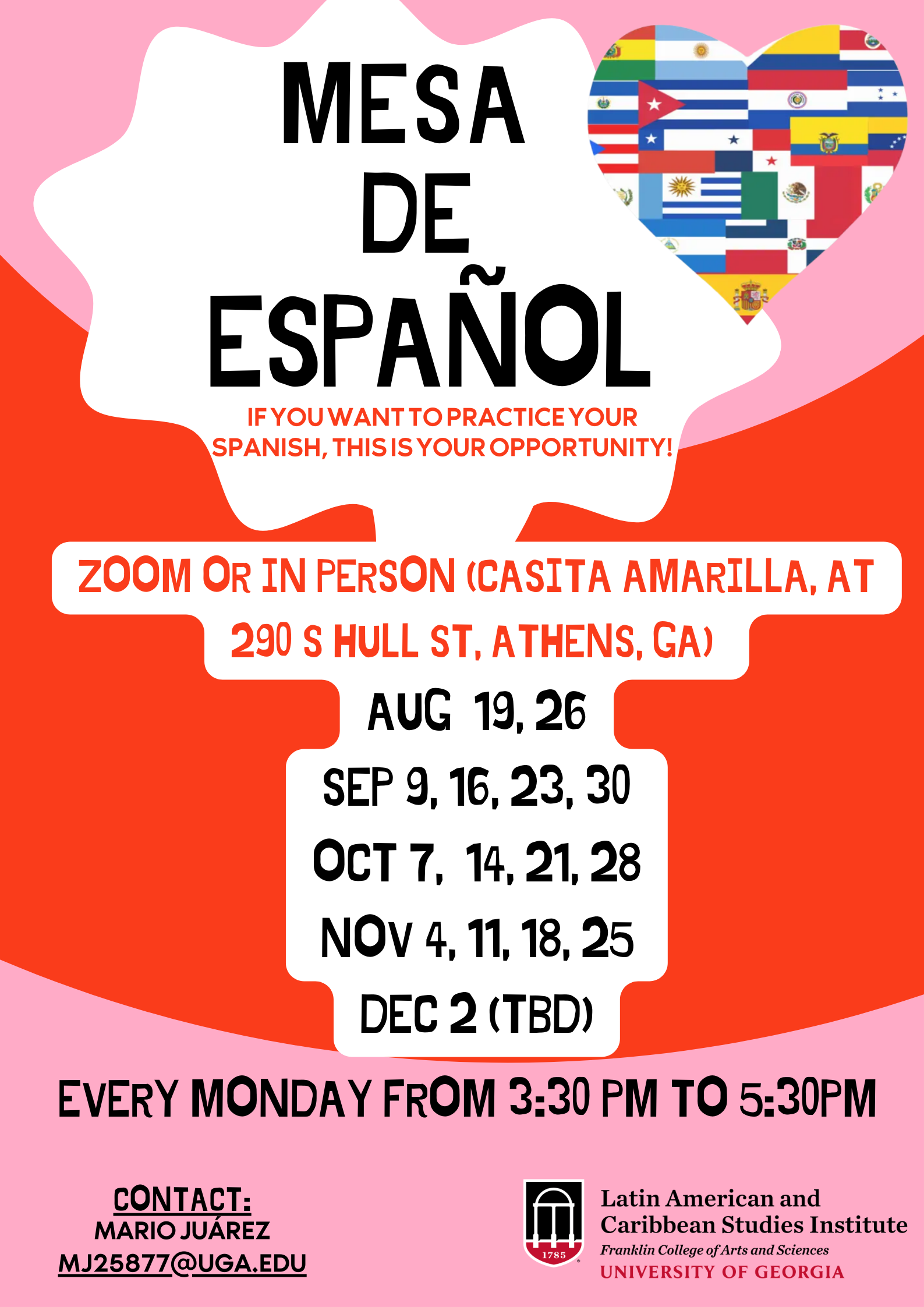 Mesa de Español Fall 2024 Dates- Information Flyer